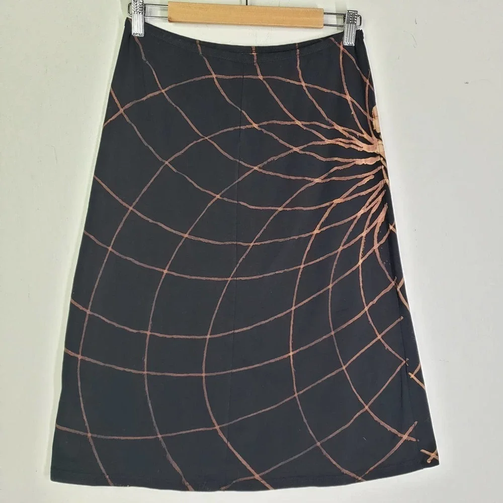 Avatar Imports A-Line Knit Skirt M Black Bleach Dyed Boho Hippie - Picture 2 of 7